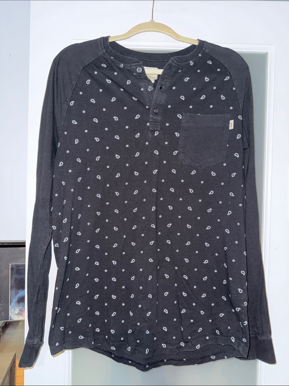 Men's  Vans Long-Sleeve Henley Shirt with Subtle Paisley Print